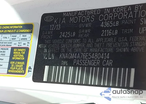 2014 Kia Optima Lx from USA, damaged, VIN KNAGM4A76E5480414